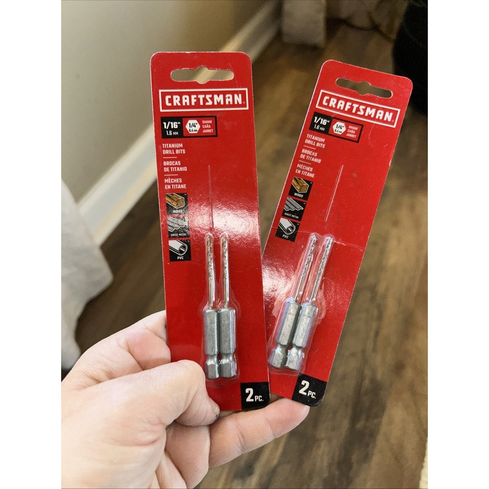 2 Craftsman 1/16" Titanium Drill Bit 1/4" Shank Set x 2 (includes 4 drill bits)